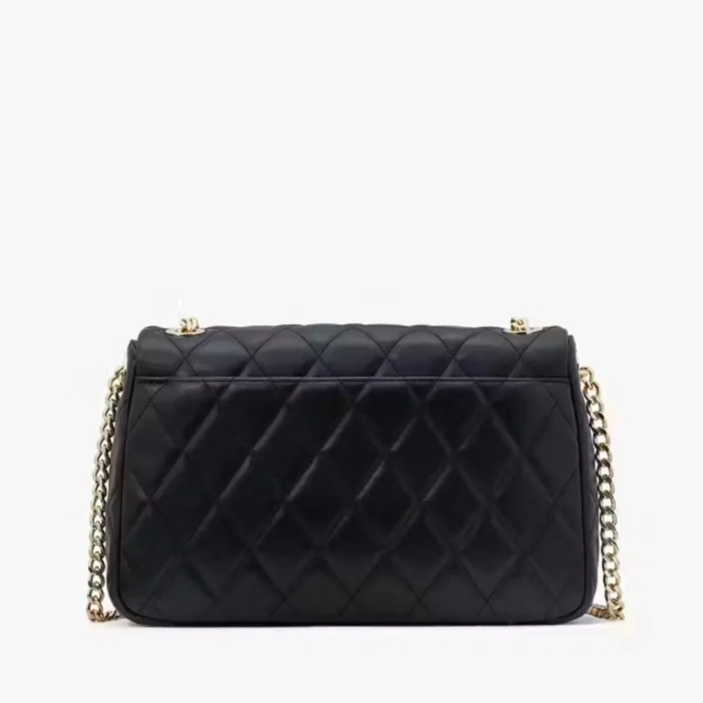 Kate Spade Black Carey Smooth Leather Medium Flap Quilted Turn-Lock Shoulder Bag
